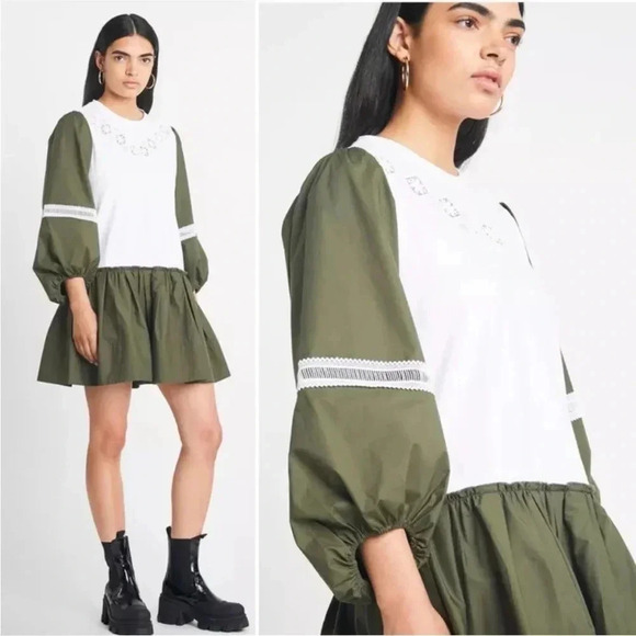 *Final Price* TANYA TAYLOR Kirstie Puff-Sleeve Olive Green X-Small NWT Oversized - Picture 3 of 7